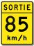 Vitesse recommandée dans une voie de sortie (85) 